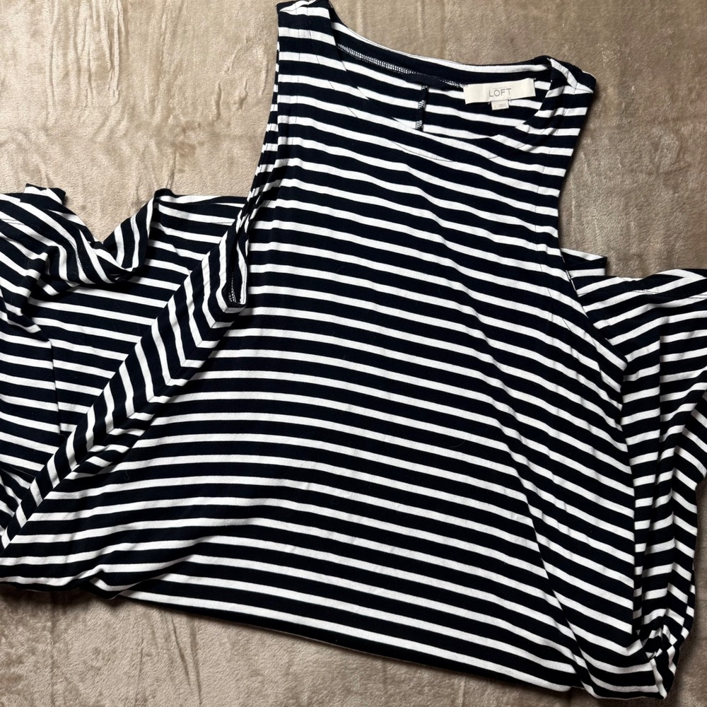 LOFT Ann Taylor‎ Striped Sleeveless Knit Dress Large Basics Coastal Nautical